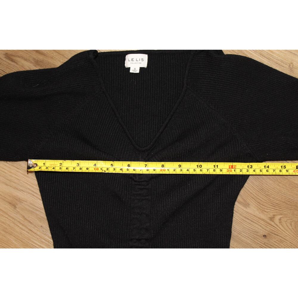 Le Lis Black Ribbed Knit Long Sleeve Ruched Mini Dress (Size S) Fall Winter - Picture 5 of 7